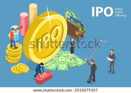 3D Isometric Flat Vector Conceptual Illustration of IPO - Initial Public Offering, Startup Investment Royalty-Free Stock Photo #2010079307