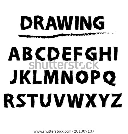 drawing sketch alphabet. Handwritten font.