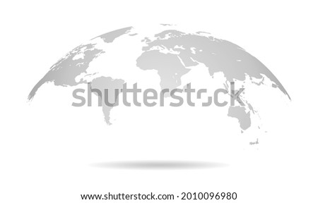 Global curved World map. Gray Earth Planet background vector illustration.