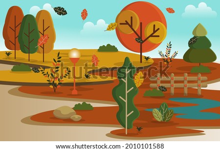 Autumn Fall Season Countryside Park Nature Landscape Illustration