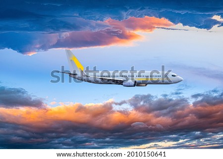 plane against the background of the sky sunset