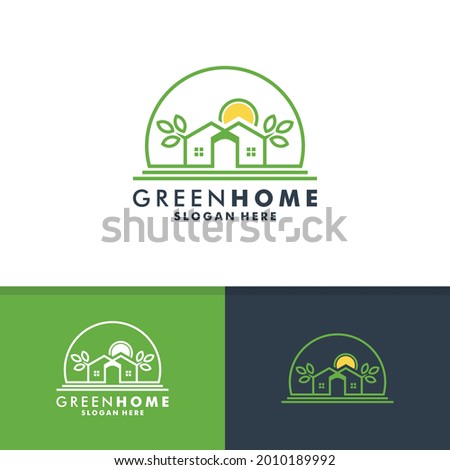 Green home logo design, house nature icon vector 