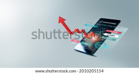 Growth graph profit in foreign currency exchange trading on smartphone interface platform. Online financial technology develop smart analysis tools in business return on investment and banking. Royalty-Free Stock Photo #2010205154