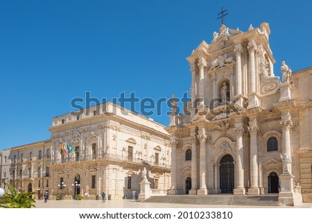 Piazza Duomo and of the Cathedral of Syracuse, Sicily, Italy Royalty-Free Stock Photo #2010233810