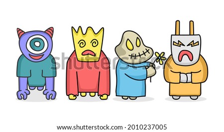 Set of cute monster character cartoon illustration flat design concept vector.