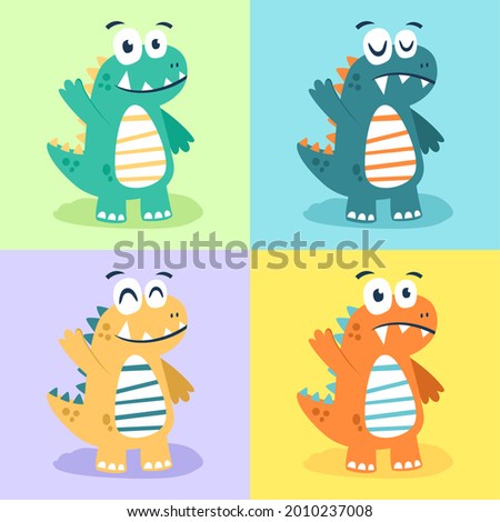 Set of dinosaur character cartoon illustration flat design concept.