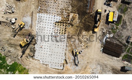 Housing development building site and road infrastructure aerial photo