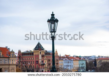 The street lantern. Scenic view of the Old Town architecture in Prague, Czech Republic.