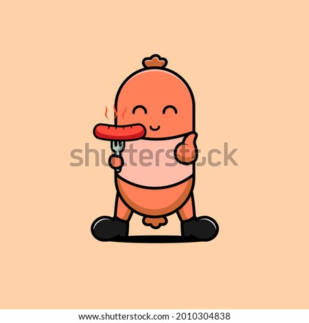 illustration of cute sausage eating sausage vector design