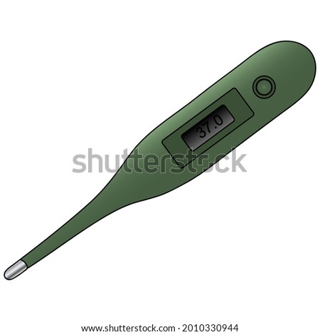 Electronic thermometer. Colored vector illustration. The display shows the result of body temperature measurement 37. Medical device on an isolated white background. Cartoon style. Health topic. 