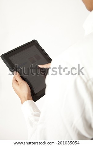 Man who operates the Tablet PC