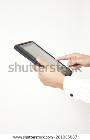 Man who operates the Tablet PC