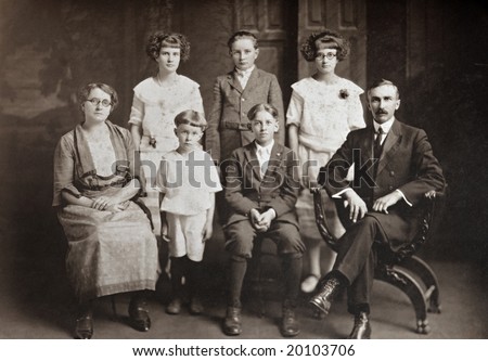 Family of Seven Antique Photograph