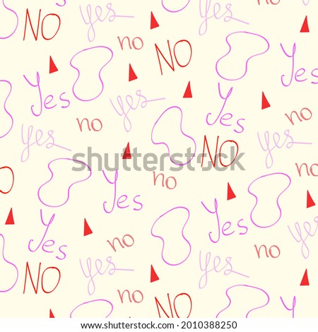 Seamless vector pattern of words and geometry. Yes and No. Design for packaging, posters, postcards, textiles, prints.