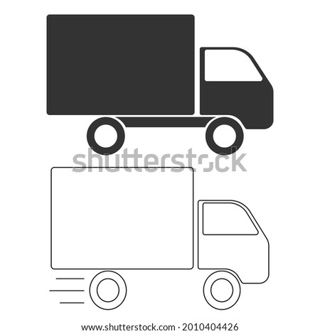 Delivery cargo truck set. Lorry truck. 
 Black icon design and line art design. Isolated vector illustration.