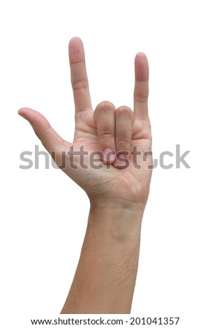 Guy hand  make big I love you  on isolated white background