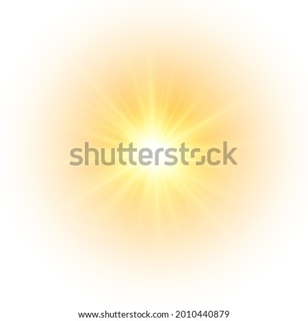 Star flashed with sparkles isolated on white background. The yellow sun, a flash, a soft glow without departing rays. Vector illustration of abstract yellow splash.