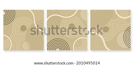 Abstract square backgrounds set in Zen garden japanese decoration - circles of stones and wavy spirals Royalty-Free Stock Photo #2010495014