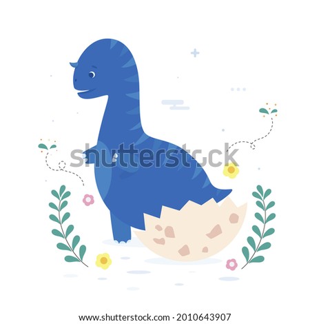 Baby dinosaur. Little dragon, lizard, dino animal. Childish funny cartoon character. Friendly fairy baby dinosaur. Cute adorable monster. Tale colorful comic dinosaur design. Vector illustration.