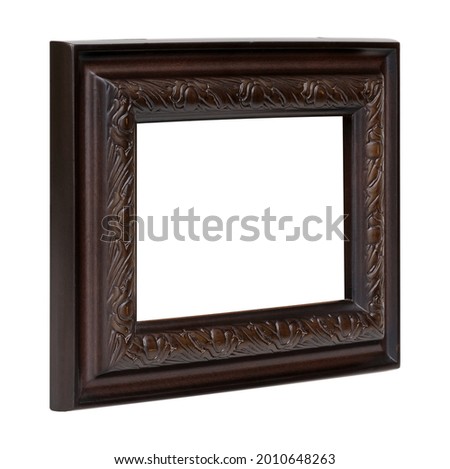 Wooden frame for paintings, mirrors or photo in perspective view isolated on white background. Design element with clipping path
