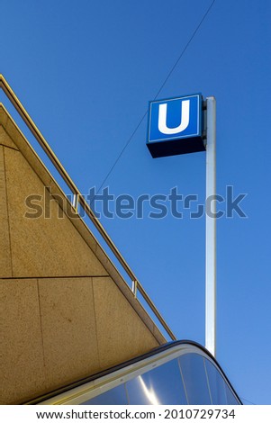 Public transport sign of the U-Bahn in Munich, Germany.