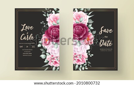 Beautiful hand drawn watercolor flower wedding invitation card	