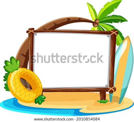 Summer Beach theme with empty banner isolated on white background illustration