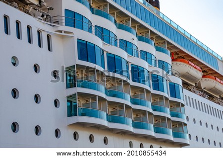 Modern Cruise ship anchored in the port of Kalamata city, Messenia, Greece.