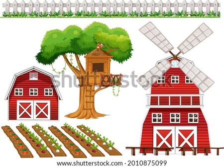 Farm element set isolated on white background illustration