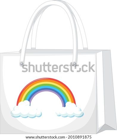 A white handbag with rainbow pattern illustration