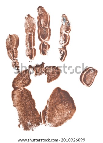 Brown palm print isolated on white background. Detail for design. Design elements. Macro. Background for business cards, postcards and posters. 