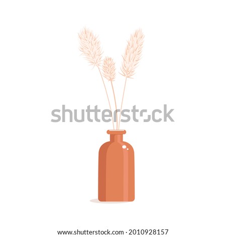 A vase with a dry thistle in a flat style. Interior decor in boho style. Vector illustration.