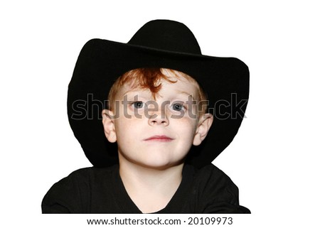 Cute cowboy boy isolated on white.