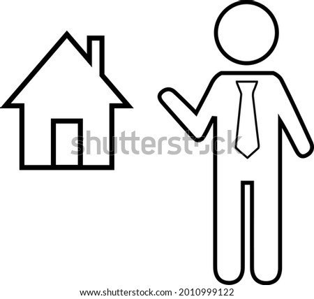 Real estate business vector icon eps 10. Agent pointing at a house.