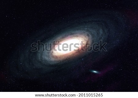 Galaxy and black hole in center - against stars bacground