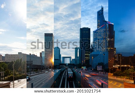 Picture montage of La Defense business district in Paris France Royalty-Free Stock Photo #2011021754