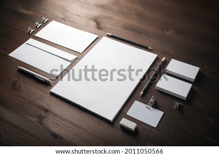 Branding stationery mockup on wooden background. Blank objects for placing your design.