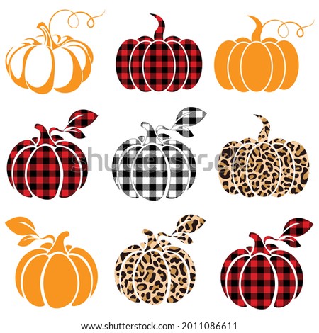 Halloween Pumpkin Set,Pumpkin leopard pattern,Pumpkin Buffalo Plaid pattern Royalty-Free Stock Photo #2011086611