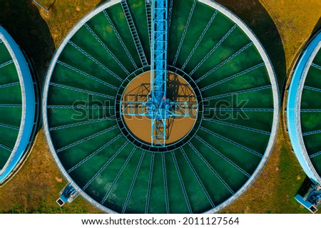 Aerial view of metropolitan waterworks authority. Drinking Water Treatment. Microbiology of drinking water production and distribution, water treatment plant Royalty-Free Stock Photo #2011127564