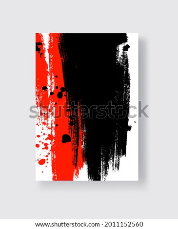 Black and Red ink brush stroke on white background. Japanese style. Vector illustration of grunge stains