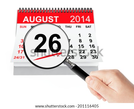 Women's Equality Day Concept. 26 August 2014 calendar with magnifier on a white background