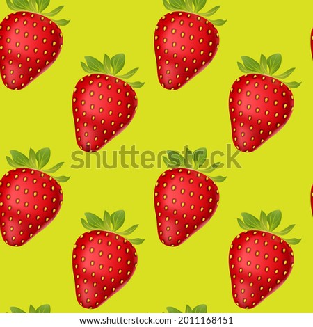 Strawberries on a green background, texture for design, seamless pattern, vector illustration
