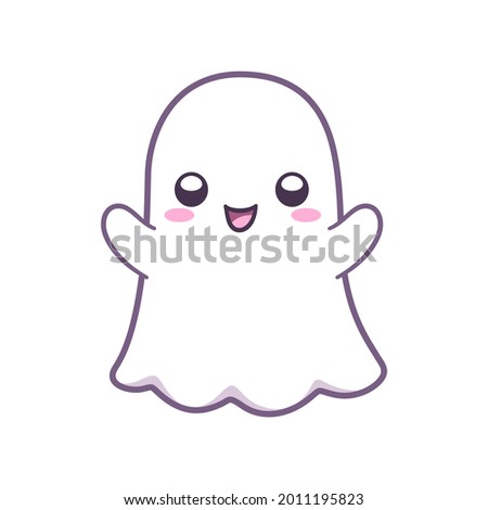 Kawaii cute ghost clipart doodle element. Happy Halloween ghost cartoon vector illustration. Halloween party card invitation print, shirt or product print, sticker design