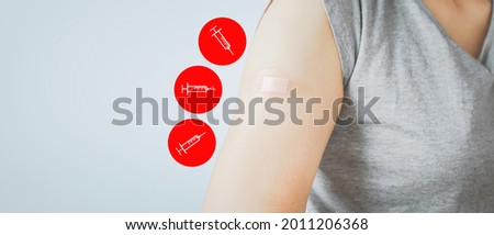 senior woman showing  her arm with bandage after got vaccinated or inoculation three dose or booster dose due to spread of corona virus, population, social or herd immunity concept
 Royalty-Free Stock Photo #2011206368