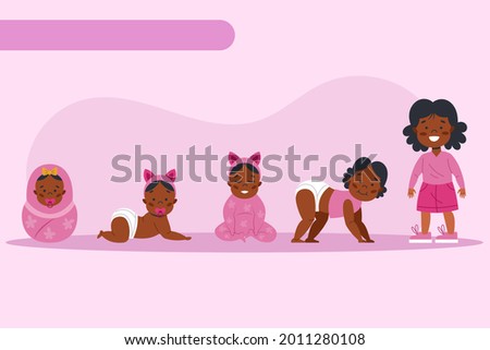 Stages of a baby. Process stage. Children change, set child. Variation action. Boy growing, flat age, up person. Vector illustration.