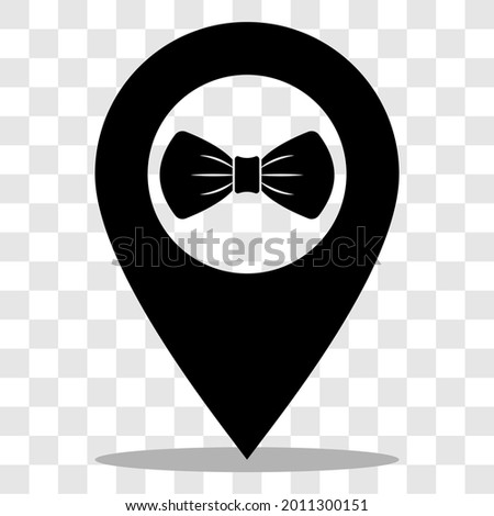 Gentleman club location pin symbol. Bow tie icon on map location marker sign. Vector illustration isolated on white background.