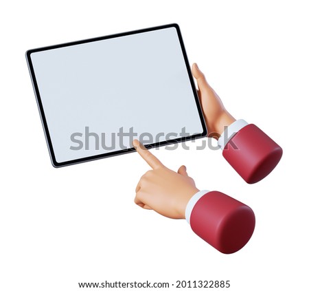 3d render, hands hold blank graphic pad. Swipe or scroll user experience concept. Business icon, clip art isolated on white background
