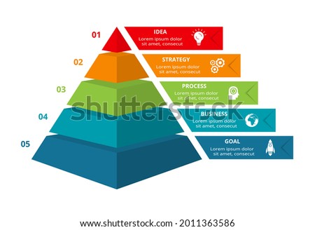 Vector pyramid up arrows infographic, diagram chart, triangle graph presentation. Business timeline concept with 5 parts Royalty-Free Stock Photo #2011363586