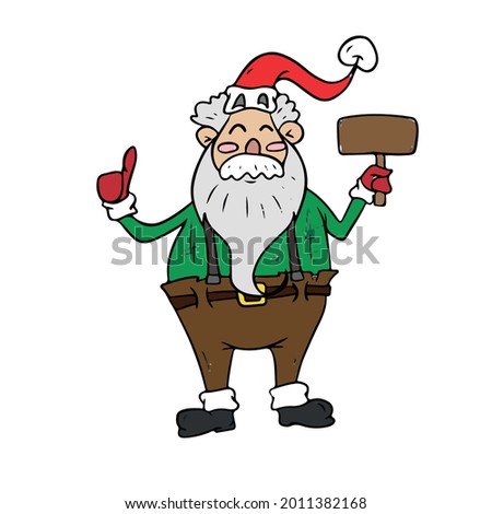 Cute Santa Claus is holding a sign . children's vector illustration on a white isolated background for banners.