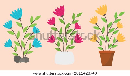 House plants beautiful flower image design vector for clip art logo in garden set png